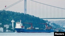 The Sparta II, shown in here in Turkey's Bosporus in 2022, was one of two Russian cargo ships that docked at the Syrian port of Tartus last week. 