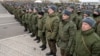 Russian conscripts line up at an assembly station in Kazan following Russian President Vladimir Putin's announcement of a partial military mobilization in September. 