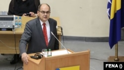 Christian Schmidt addresses the Bosnian federal parliament in Sarajevo on October 28.