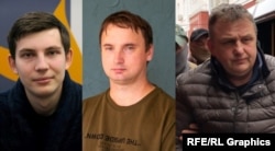 Jailed RFE/RL journalists (left to right): Ihar Losik, Andrey Kuznechyk, and Vladyslav Yesypenko