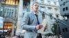 Peter Magyar -- among the ruling party’s most senior defectors -- speaks at a protest in downtown Budapest on March 26.