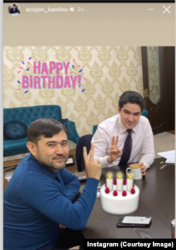 A since-deleted Instagram photo shows Uzbek Judo Federation head Azizjon Kamilov (right) -- a close confidant of President Shavkat Mirziyoev's son-in-law, Otabek Umarov -- together with Ultimo Group's 50 percent founding shareholder, Tuhfat Anvarkhujaev.