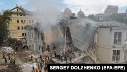 The site of a missile strike on the Okhmatdyt children's hospital in Kyiv, Ukraine, on July 8.