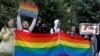 LGBT activists take part in a protest against amendments to Russia's constitution in Moscow in 2020.