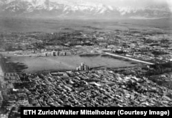 Tehran photographed from an altitude of 400 meters with the Alborz mountain range in the background