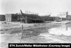 A fishing vessel under construction in Bushehr