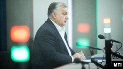 Hungarian Prime Minister Viktor Orban in the studio of Hungarian state radio (file photo)