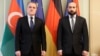 Azerbaijani Foreign Minister Ceyhun Bayramov (left) and Armenia's chief diplomat meet in Berlin on February 28.