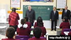 Tajik President Emomali Rahmon (center) attends the opening ceremony of the International Presidential School in the Khatlon region.