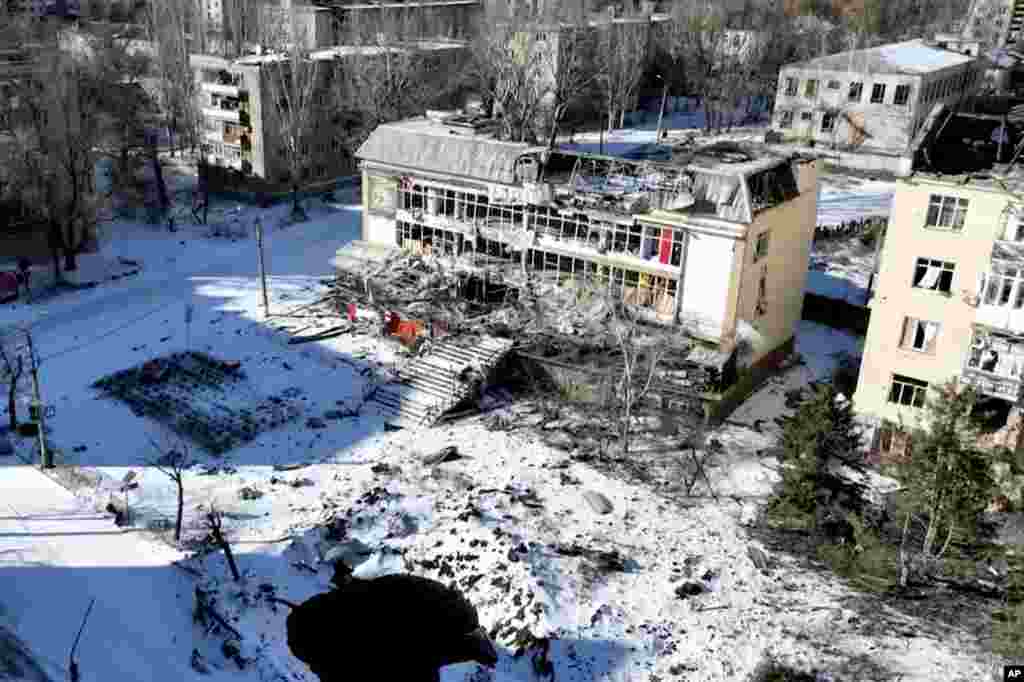 Drone footage captured on February 13 shows Bakhmut, another devastated city in eastern Ukraine. It has been the scene of some of the bloodiest fighting of the war.