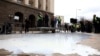 Milk was poured onto the streets of Bulgaria by protesting farmers on February 13. 