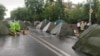 Archbishop Bagrat Galstanian's anti-government supporters camp out on Baghramian Avenue next to the Armenian parliament in Yerevan on June 10.