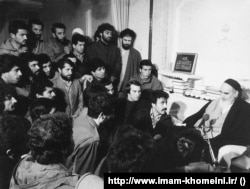 Iranian soccer players meet with Supreme Leader Ayatollah Ruhollah Khomeini in Jamaran shortly after the 1979 Islamic Revolution.