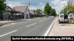 The Vokzalna Street bus stop in May 2023