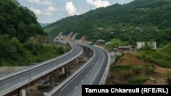 A new stretch of road cuts through the Rikoti Pass in central Georgia. The entire 51.6-kilometer project will consist of 96 bridges, 53 tunnels, and cost nearly $1 billion.