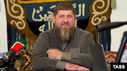 Chechnya head Ramzan Kadyrov participating in a question-and-answer broadcast from Grozny in December 2023