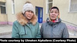 Yermukhan Aipkaliev's wife, Ulmeken (left) and his mother call for his early release from prison.