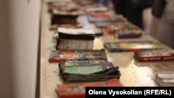 Singed books from Kharkiv at the Book Arsenal Festival in Kyiv.