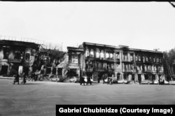 A previously unpublished photo shows destroyed buildings in central Tbilisi after the 1991-92 coup.