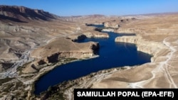 A bird's-eye view of Band-e-Amir national park in Bamiyan