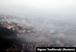 A suburb of Skopje shrouded in smog and mist on December 20.