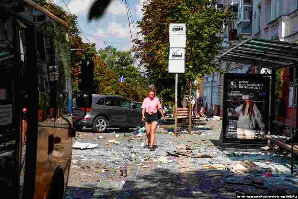 The aftermath of a missile strike on the center of Chernihiv on August 19, 2023.&nbsp;&nbsp;