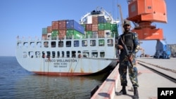 A Pakistani soldier stands guard in Gwadar Port, which is part of the China-Pakistan Economic Corridor (CPEC). 