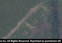 Russian artillery positions northeast of the city of Tokmok on a satellite image from Planet.com