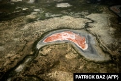 An aerial view of Lake Balkhash, the 15th largest lake on Earth