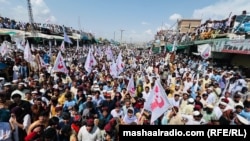 Thousands of residents gathered in Mirali, North Waziristan, at a PTM gathering in August to protest for peace.