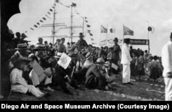 Crowds in Japan gather to await the arrival of the American flyers.