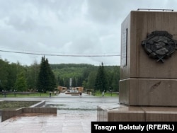 Only the plinth remains where the statue of Lenin once stood.