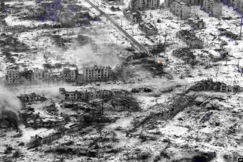 Drone footage captures the devastation in Maryinka in Ukraine&#39;s eastern Donetsk Province on February 19. The territory is split between Russian and Ukrainian control. The front line runs through what is left of the town, which is very little.&nbsp;