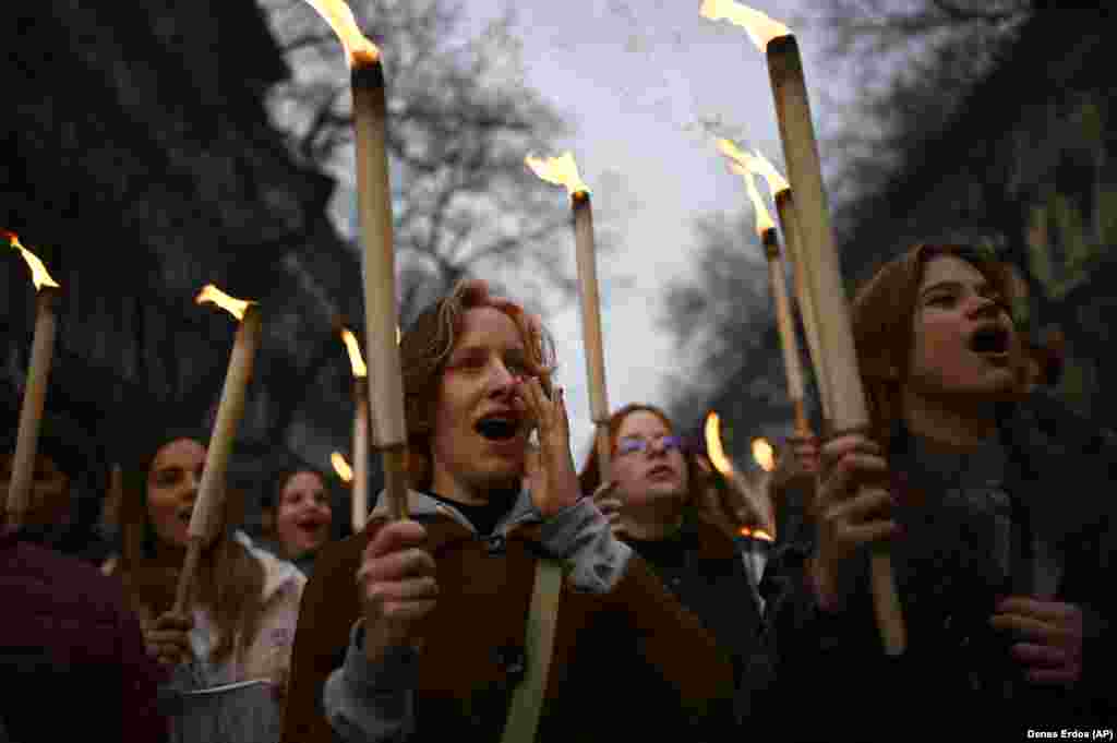 While others shouted slogans against the right-wing government led by Prime Minister Viktor Orban.