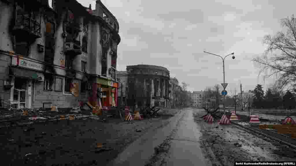 The center of Bakhmut, in the Donetsk Region, photographed on February 25, 2023.&nbsp;