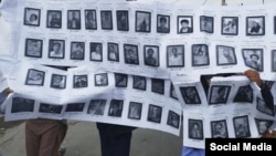 Photos of some of the Baluch protesters killed in Zahedan on a poster seen at a recent protest in Zahedan.