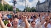 Crowds gather in Debrecen, Hungary's second-largest city, as opposition figure Peter Magyar speaks on May 4.