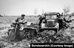 German supply trucks were hampered by Soviet roads during the Nazi invasion of the U.S.S.R.