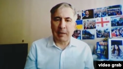 Mikheil Saakashvili attends a court session online in September. 