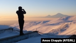 The double peaks of Mt. Ararat as photographed from Mount Aragats