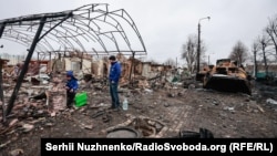 Wreckage on Bucha's Vokzalna Street, where some of the heaviest fighting took place