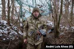 A drone operator in a trench in the Donetsk region. Ukraine's advantages in drone warfare have been whittled away.