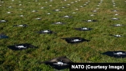 Drones before a swarm demonstration during a NATO exercise in Holland in November 2021.