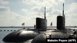 Russian submarines docked at a Russian naval base in the Syrian port of Tartus. (file photo)