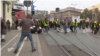 Protesters blocking the road in front of a law faculty in downtown Belgrade