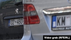 Vehicles with KM license plates are seen in North Mitrovica.