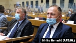 Lawmakers listen to debate during a session of the parliament of Republika Srpska in Banja Luka on October 20.