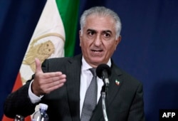 Reza Pahlavi, the son of the late shah of Iran, speaks at the National Press Club about the mass protests in Iran in Washington, D.C., in October 2022.