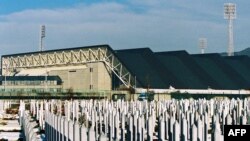 A cemetery for those who died in the siege of Sarajevo, built on a football pitch in front of the Zetra Olympic hall in Sarajevo (file photo)