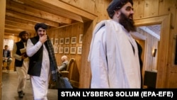 Taliban representatives led by its foreign minister, Amir Khan Muttaqi, arrive for a meeting with Norwegian officials in Oslo in January.